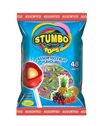 Stumbo Pops Assorted Fruit Flavoured Lollipops 48